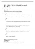 BIO 251 UNIT EXAM 1 Part 2 Answered Questions