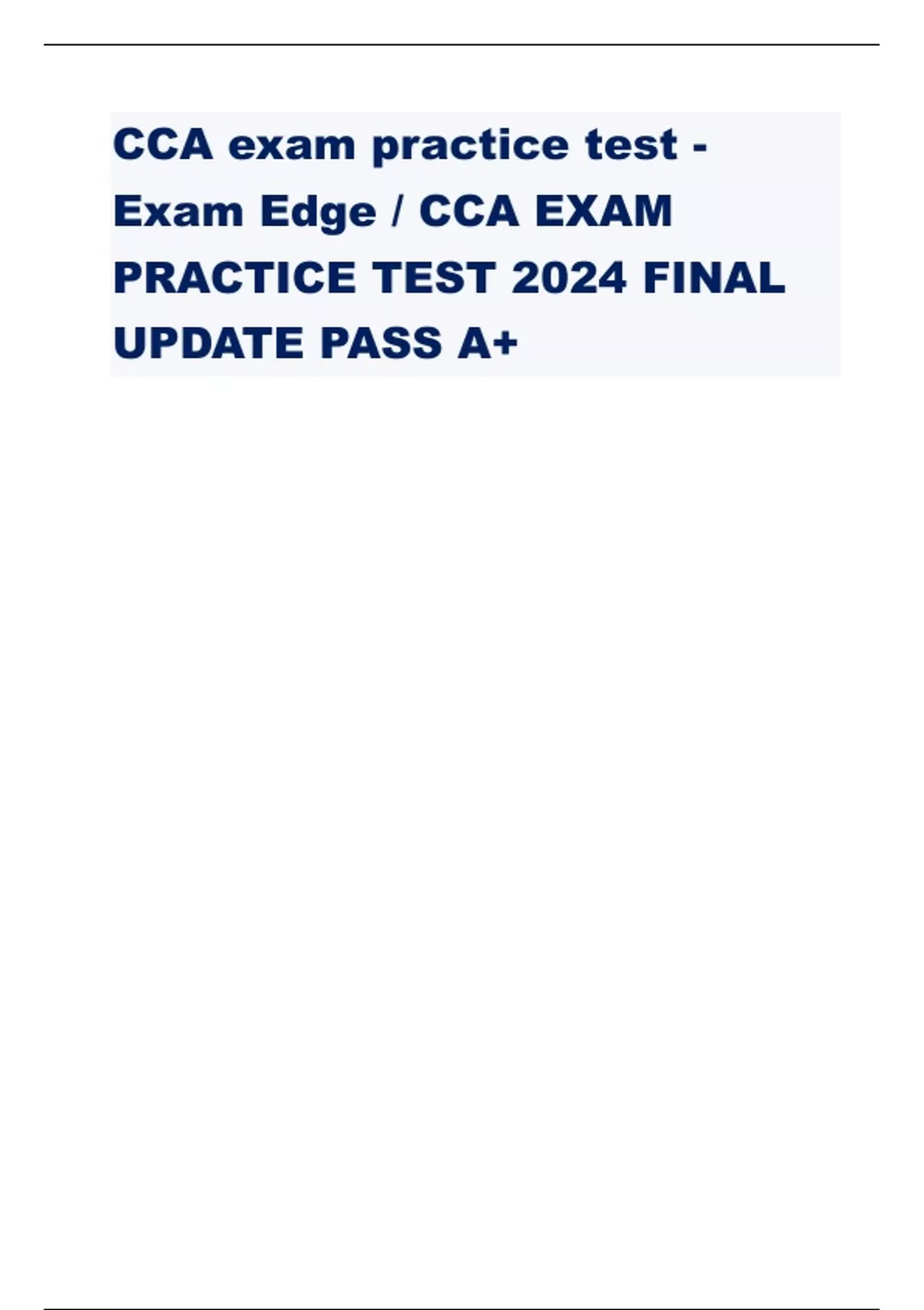 CCA exam practice test - Exam Edge / CCA EXAM PRACTICE TEST 2024 FINAL ...