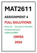 MAT2611 Assignment 4 Complete Solutions UNISA 2024 LINEAR ALGEBRA II