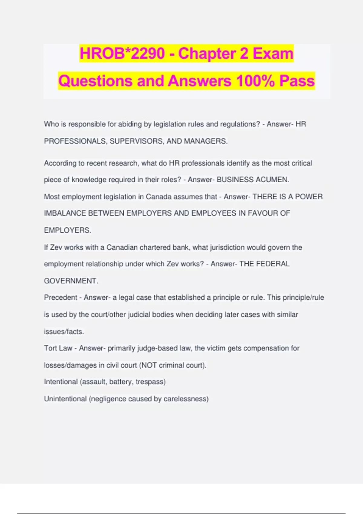 HROB*2290 - Chapter 2 Exam Questions and Answers 100% Pass - HROB 2290 ...