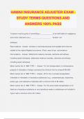 HAWAII INSURANCE ADJUSTER EXAM - STUDY TERMS QUESTIONS AND ANSWERS 100&percnt; PASS