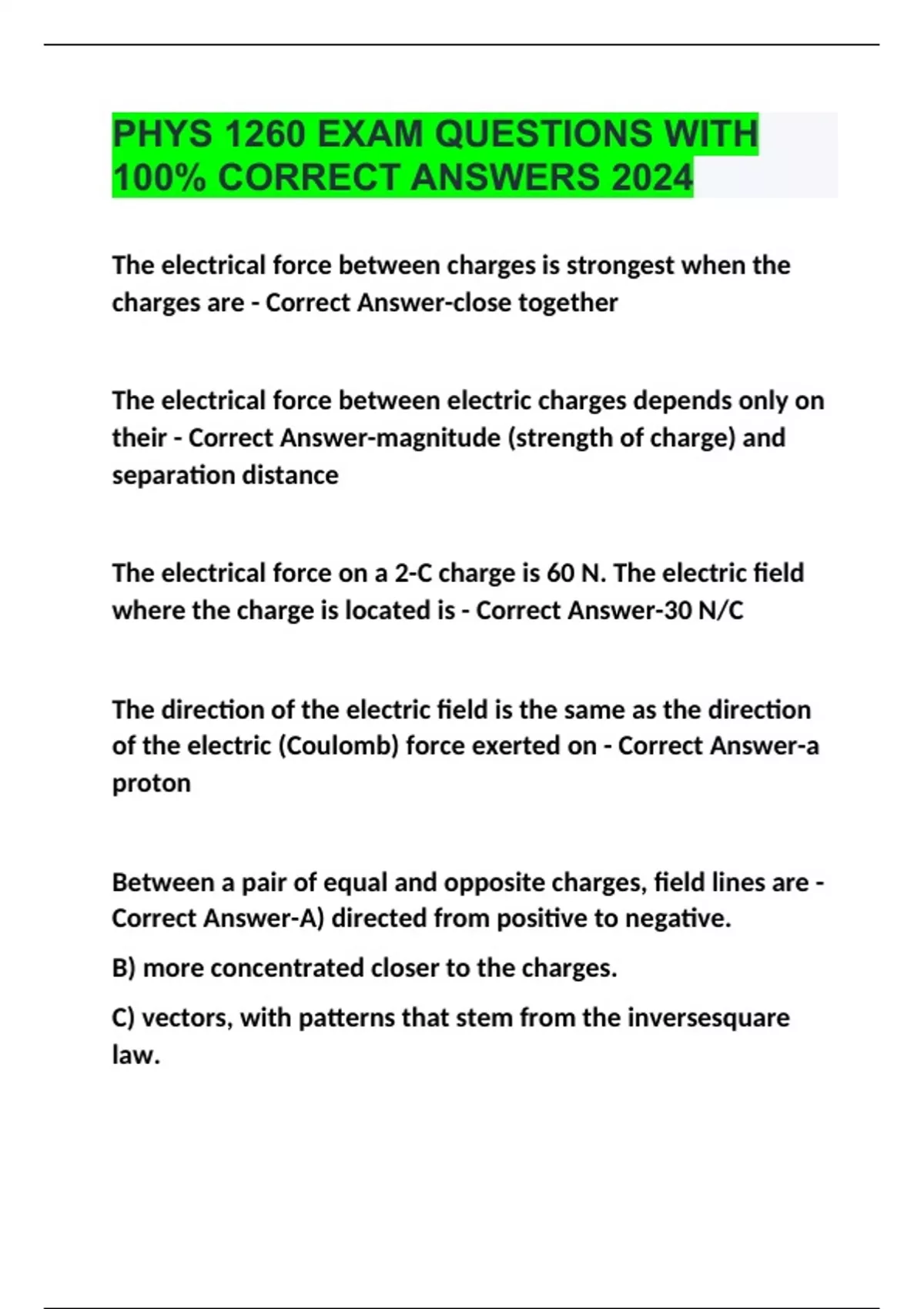 PHYS 1260 EXAM QUESTIONS WITH 100% CORRECT ANSWERS 2024 - PHYS 1260 ...