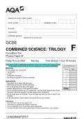 2023 AQA GCSE COMBINED SCIENCE: TRILOGY 8464/P/2F Physics Paper 2F Question Paper & Mark scheme (Merged) June 2023 [VERIFIED]