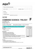 2023 AQA GCSE COMBINED SCIENCE: TRILOGY 8464/B/1F Biology Paper 1F Question Paper & Mark scheme (Merged) June 2023 [VERIFIED]