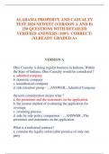 ALABAMA PROPERTY AND CASUALTY  TEST 2024 NEWEST &lpar;VERSION A AND B&rpar;  250 QUESTIONS WITH DETAILED  VERIFIED ANSWERS &lpar;100&percnt; CORRECT&rpar;  &sol;ALREADY GRADED A&plus;