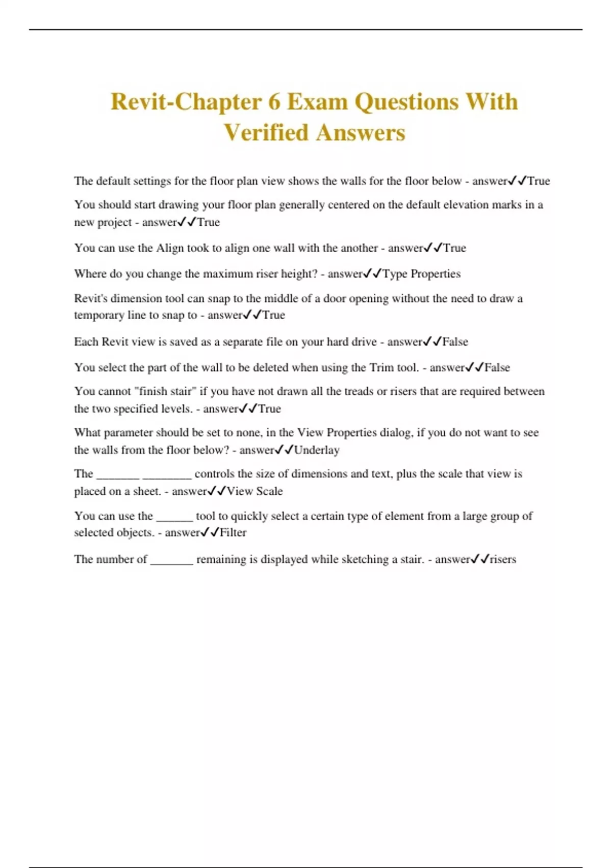 RevitChapter 6 Exam Questions With Verified Answers Revit Stuvia US