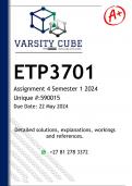 ETP3701 Assignment 4 (DETAILED ANSWERS) Semester 1 2024 - DISTINCTION GUARANTEED