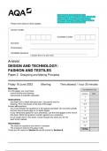 2023 AQA A-level DESIGN AND TECHNOLOGY: FASHION AND TEXTILES 7562/2 Paper 2 Designing and Making Principles Question Paper & Mark scheme (Merged) June 2023 [VERIFIED]
