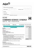 2023 AQA GCSE COMBINED SCIENCE: SYNERGY 8465/3H Higher Tier Paper 3 Physical Sciences Question Paper & Mark scheme (Merged) June 2023 [VERIFIED]