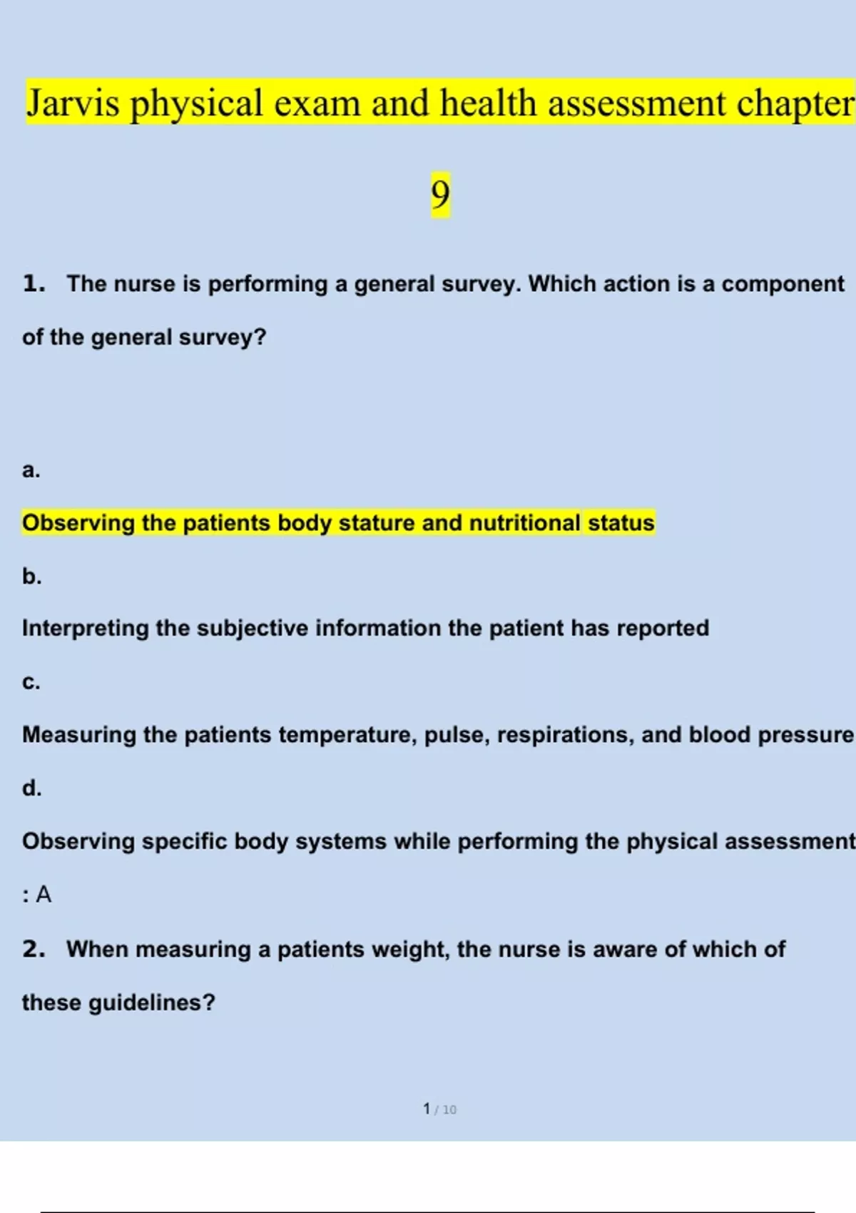 Jarvis physical exam and health assessment chapter 9 Questions and ...