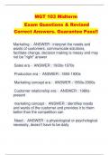 MGT 103 Midterm Exam Questions & Revised  Correct Answers. Guarantee Pass!!