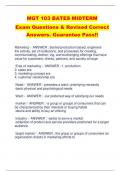 MGT 103 BATES MIDTERM Exam Questions & Revised Correct  Answers. Guarantee Pass!!