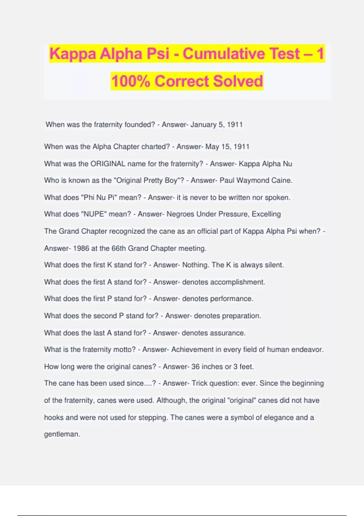 Kappa Alpha Psi - Cumulative Test – 1 100% Correct Solved - Kappa Alpha ...