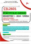 CSL2601 PORTFOLIO MEMO - MAY/JUNE 2024 - SEMESTER 1 - UNISA - DUE DATE :- 15 MAY 2024 (DETAILED ANSWERS WITH FOOTNOTES AND BIBLIOGRAPHY - DISTINCTION GUARANTEED!) 
