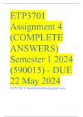 ETP3701 Assignment 4 (COMPLETE ANSWERS) Semester 1 2024 (590015) - DUE 22 May 2024