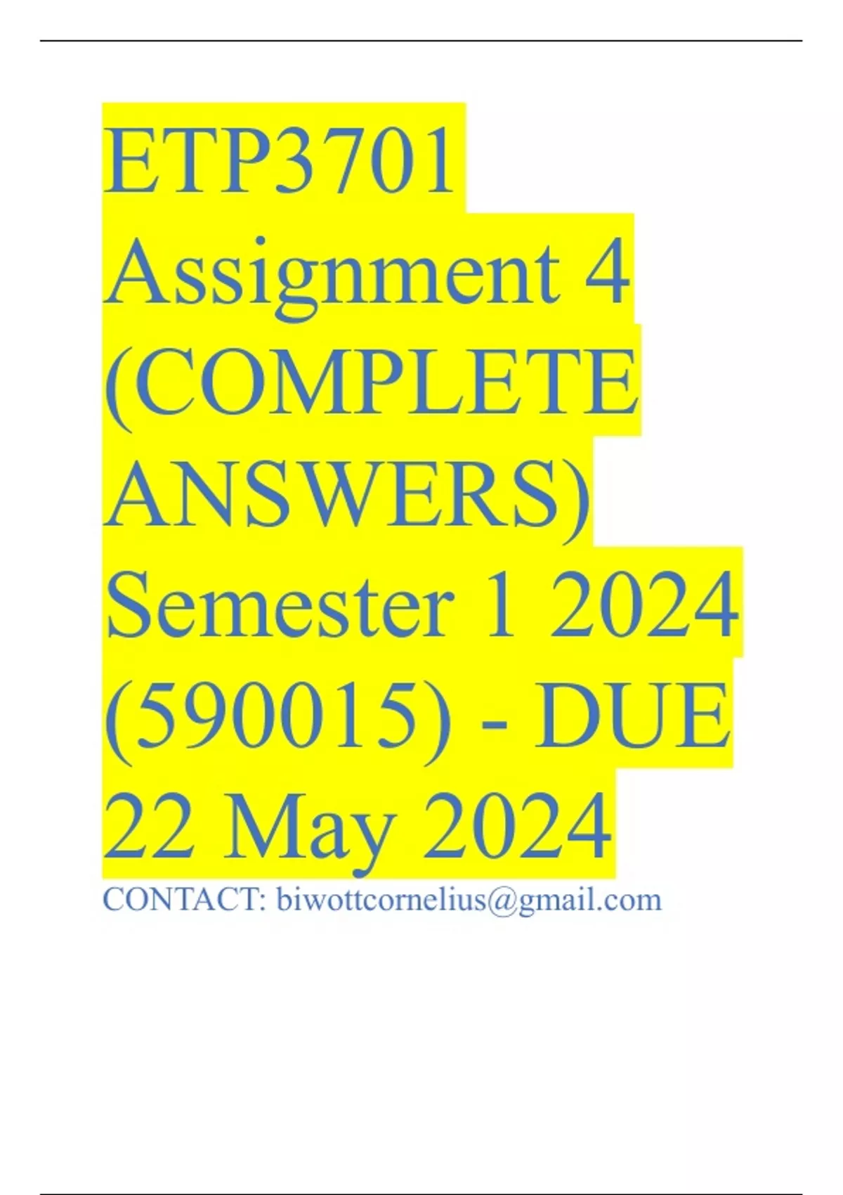ETP3701 Assignment 4 (COMPLETE ANSWERS) Semester 1 2024 (590015) - DUE ...