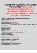 MINNESOTA PESTICIDE APPLICATOR PRACTICE TEST EXAM AND PRACTICE QUESTION EXAM 170 EXAM WITH DETAILED VERIFIED  ANSWERS (100% CORRECT) ALREADY  GRADED A+