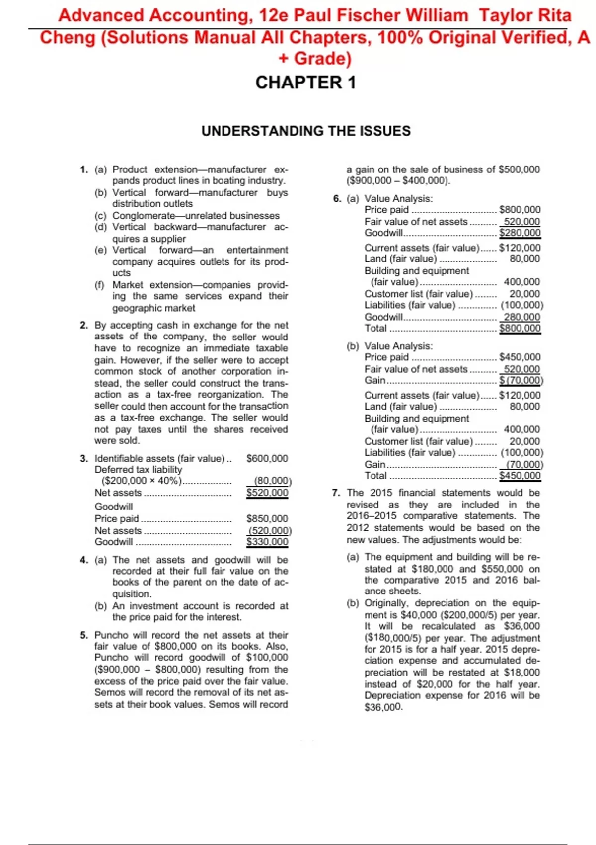 Solutions Manual for Advanced Accounting 12th Edition By Paul Fischer ...