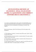 AP STATS FINAL REVIEW/ AP STATISTICS –FINAL EXAM STUDY GUIDE (V.2) QUESTIONS AND CORRECT ANSWERS 2024 GUARANTEED A+