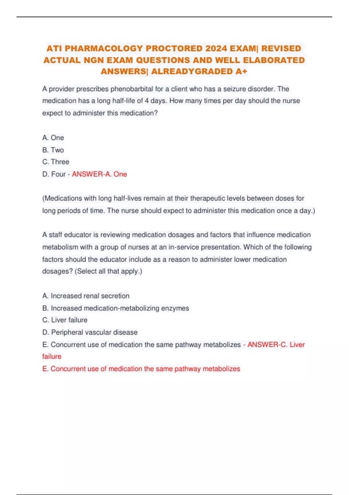ATI PHARMACOLOGY PROCTORED 2024 EXAM| REVISED ACTUAL NGN EXAM QUESTIONS ...