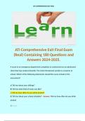 ATI Comprehensive Exit Final Exam (Real) Containing 180 Questions and Answers 2024-2025. Terms like: A nurse in an emergency department completes an assessment on an adolescent client that has conduct disorder. The client threatened suicide to a teacher a
