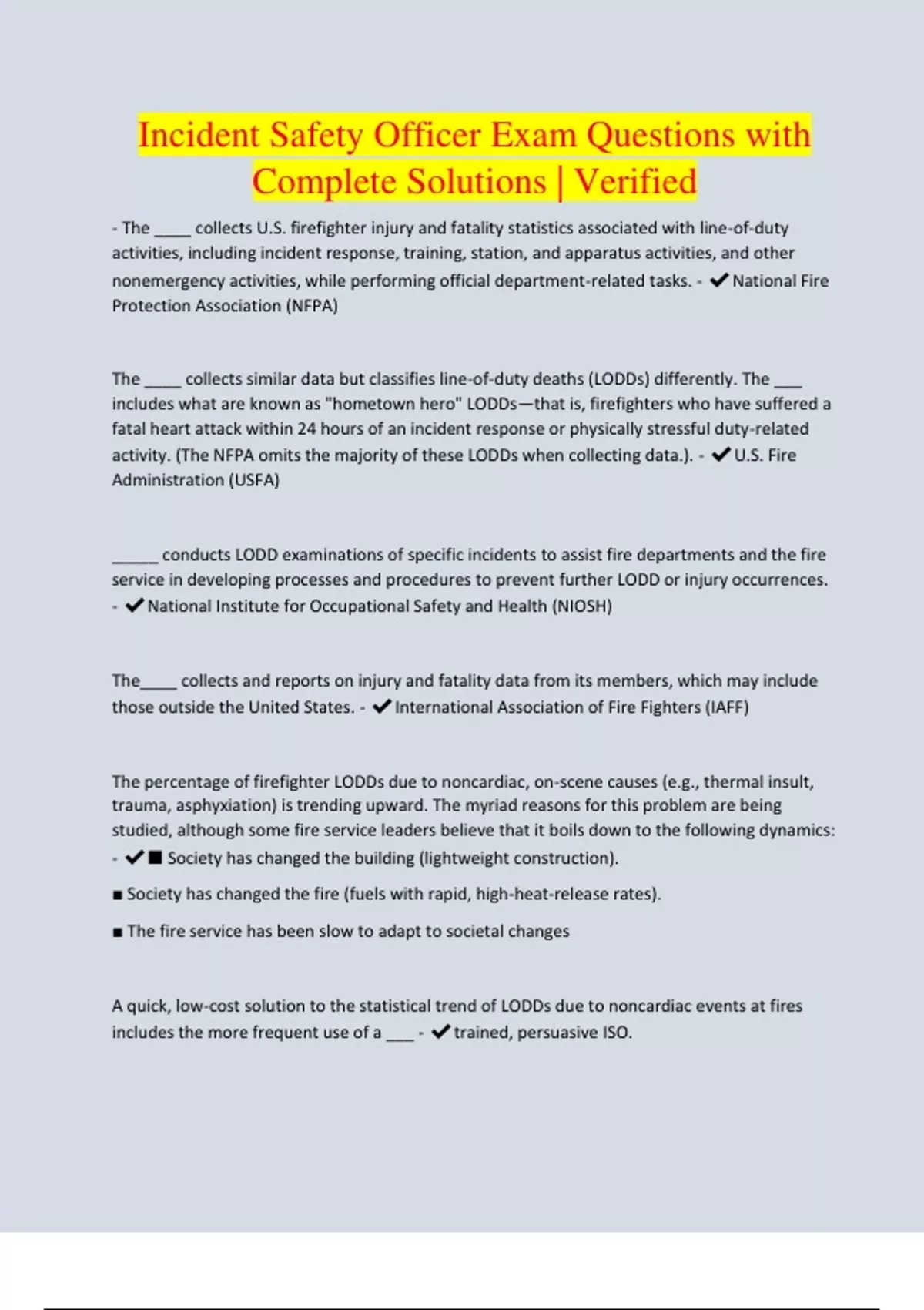 Incident Safety Officer Exam Questions with Complete Solutions