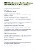 DMV Class B License&colon; Test Questions And Answers Latest 2024-2025 &vert; Graded A&plus;