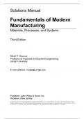 Solutions Manual For Fundamentals of Modern Manufacturing Materials, Processes, and Systems Third Edition by Mikell P. Groover