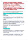 HESI Prep  Health Assessment 124 Practice Questions and Answers latest 2023-2024 (A+ GUARANTEED)