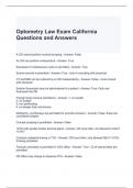 Optometry Law Exam California Questions and Answers