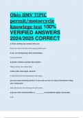 Ohio BMV TIPIC permit&sol;motorcycle knowlege test 100&percnt;  VERIFIED ANSWERS  2024&sol;2025 CORRECT ALREADY PASSED