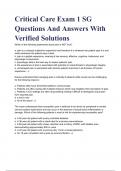 Critical Care Exam 1 SG Questions And Answers With Verified Solutions