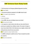 EMT Entrance Exam Study Guide Questions with 100% Correct Answers | Updated & Verified