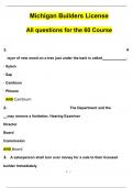 Michigan Builders License Exam- All questions for the 60 Course Questions with 100% Correct Answers | Updated & Verified