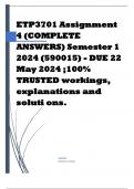 ETP3701 Assignment 4 (COMPLETE ANSWERS) Semester 1 2024 (590015) - DUE 22 May 2024 ;100% TRUSTED workings, explanations and soluti ons. 