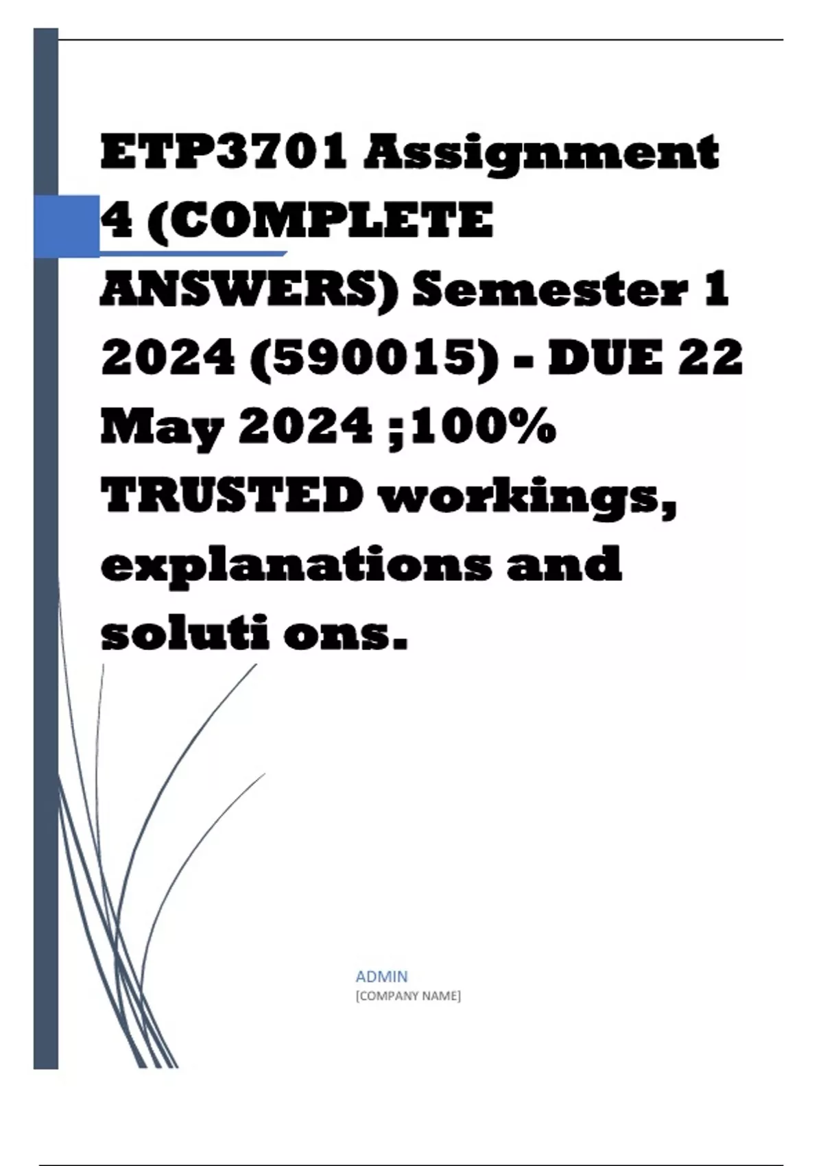 ETP3701 Assignment 4 (COMPLETE ANSWERS) Semester 1 2024 (590015) - DUE ...