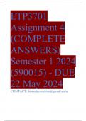 ETP3701 Assignment 4 &lpar;COMPLETE ANSWERS&rpar; Semester 1 2024 &lpar;590015&rpar; - DUE 22 May 2024