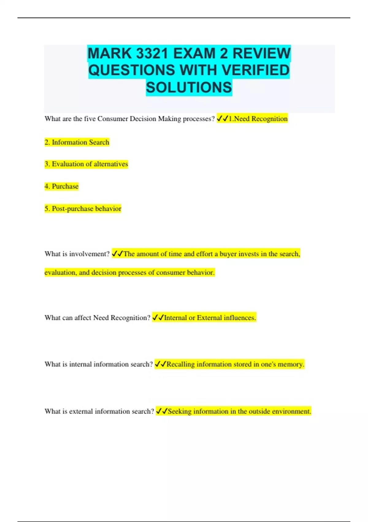 MARK 3321 EXAM 2 REVIEW QUESTIONS WITH VERIFIED SOLUTIONS - MRK 3321 ...