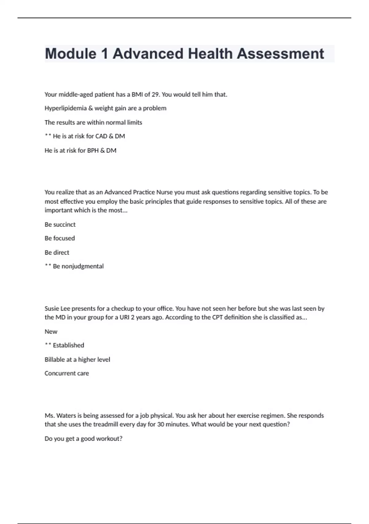 Module 1 Advanced Health Assessment fully solved rated A+ - Advanced ...