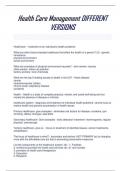 Health Care Management DIFFERENT VERSIONS    