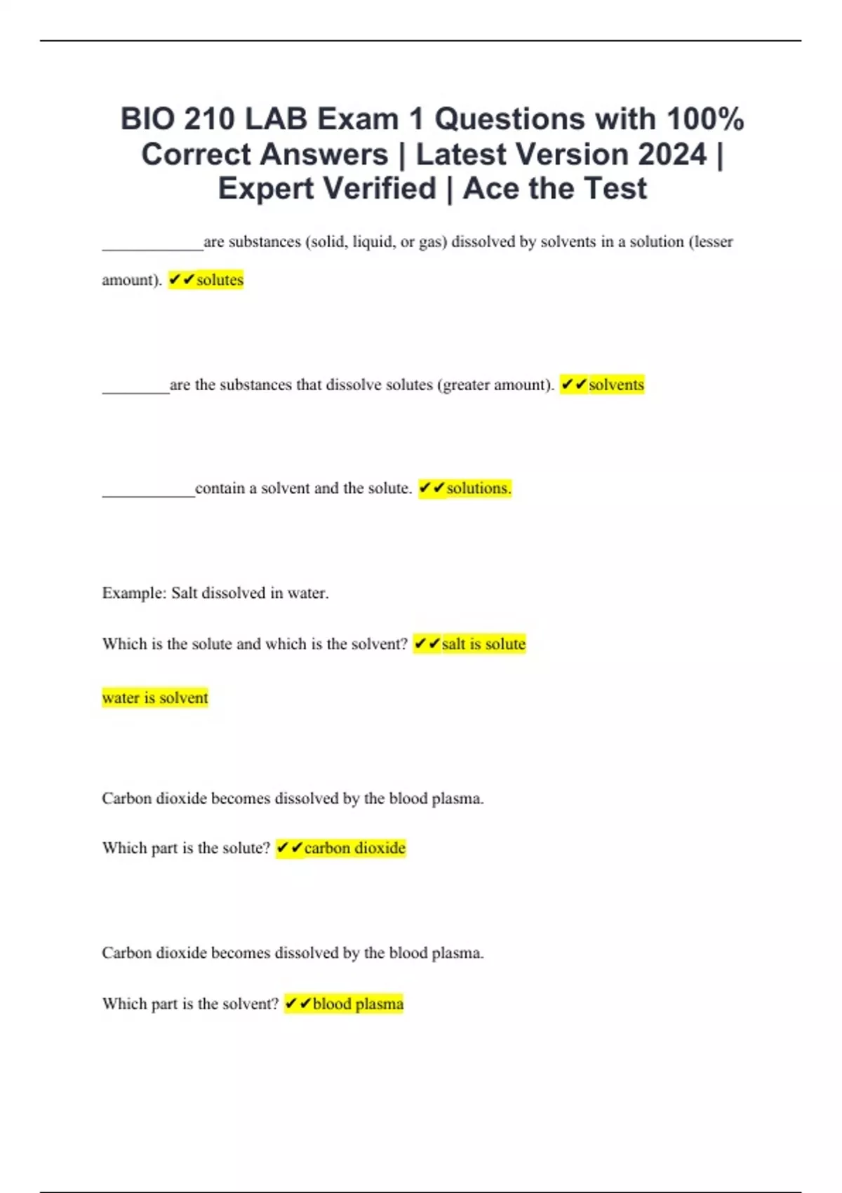BIO 210 LAB Exam 1 Questions with 100% Correct Answers | Latest Version ...