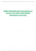 MGMT 200 (BGEN 218 A) Introduction to  Business Law FINAL EXAM SPRING (Washington University)