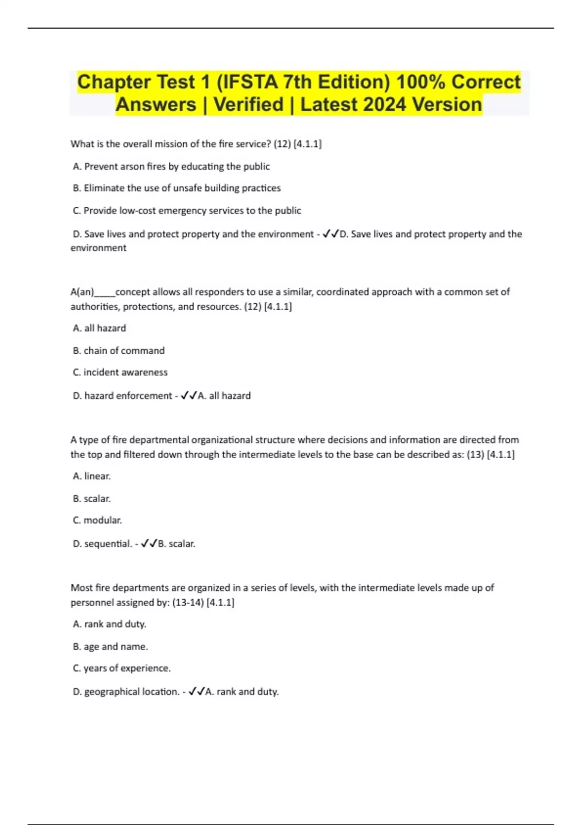 IFSTA Bundled Exams Questions and Answers Latest Versions (2024/2025 ...