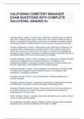 CALIFORNIA CEMETERY MANAGER EXAM QUESTIONS WITH COMPLETE SOLUTIONS&comma; GRADED A&plus;