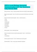 OCR A Level Biology Hormonal Communication Unit Test Questions Fully Solved 2024&period;