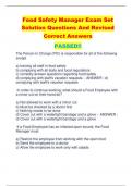 Food Safety Manager Exam Set Solution Questions And Revised  Correct Answers PASSED!!