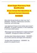 Giant Eagle Pharmacy Tech  Qualification Exam Actual Set Questions &  Revised Correct Answers  PASSED!!
