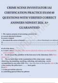 CRIME SCENE INVESTIATOR IAI CERTIFICATION PRACTICE EXAM 60 QUESTIONS WITH VERIFIED CORRECT ANSWERS NEWEST 2024. A+ GUARANTEED.