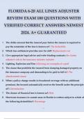 FLORIDA 6-20 ALL LINES ADJUSTER REVIEW EXAM 180 QUESTIONS WITH VERIFIED CORRECT ANSWERS NEWEST 2024. A+ GUARANTEED.