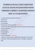 FLORIDA 6-20 ALL LINES ADJUSTER ACTUAL EXAM 275 QUESTIONS WITH VERIFIED CORRECT ANSWERS NEWEST 2024. A+ GUARANTEED